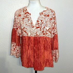 New Directions Women's Star Floral Multicolor Long Sleeve V Neck Relaxed